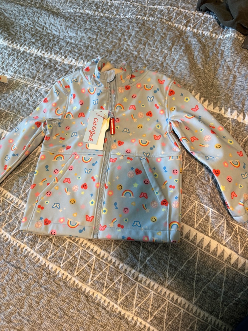 Cat & Jack Light Blue Rainbow & Emoji Zip Hoodie